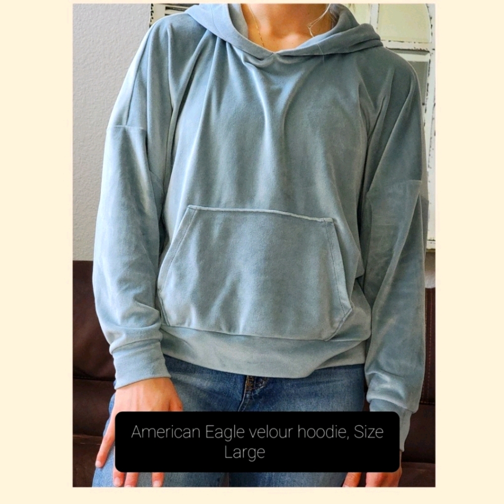American Eagle Velour Hooded Pullover